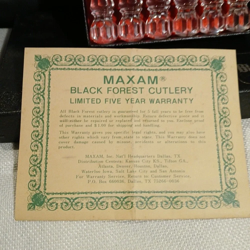Maxam CTASK Black Forest Vtg MCM Lucite Handle‎ Steak Knives Boxed Set 6